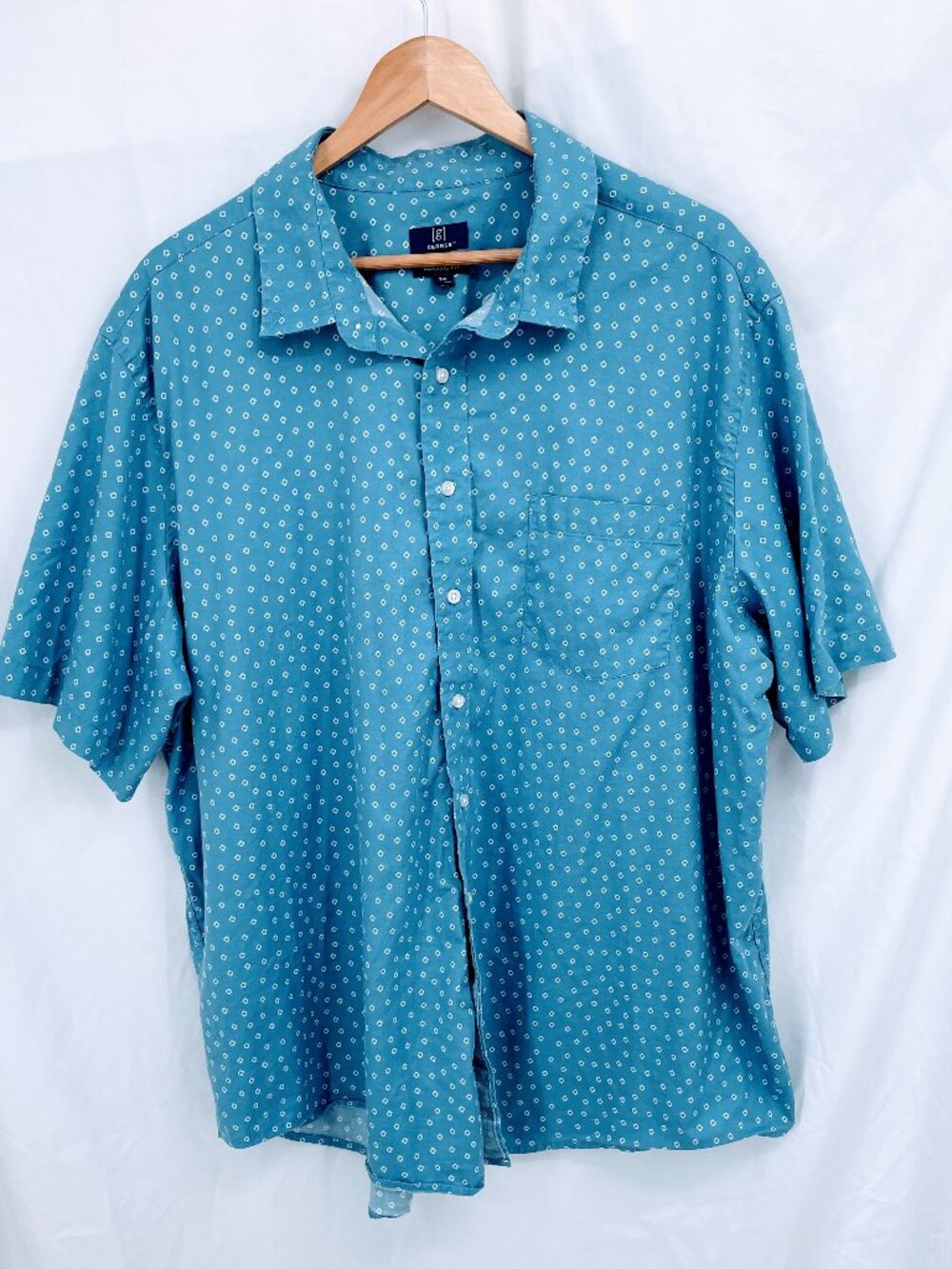 George Classic Fit Blue Button Up with White Small Diamond Design